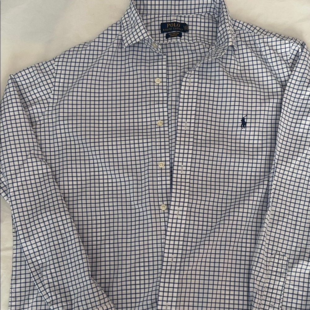 Polo by Ralph Lauren Men's White and Blue Grid Shirt